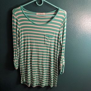 Pink Rose Green Striped Top